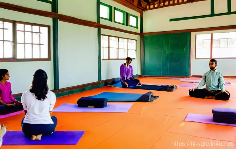요가강사 학원 선택 기준 - **Prompt:** A serene and well-established yoga academy in a natural, peaceful setting, possibly nest...