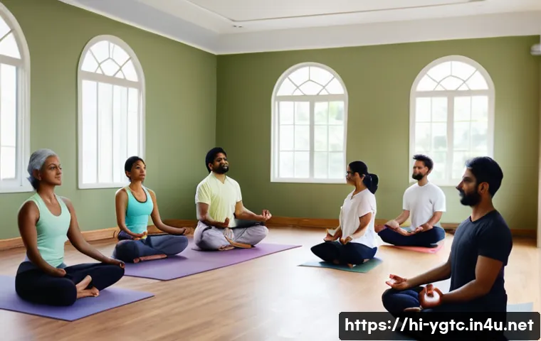 요가강사 경력 쌓는 방법 - A serene yoga studio scene featuring a skilled Indian yoga instructor teaching a diverse group of ad...