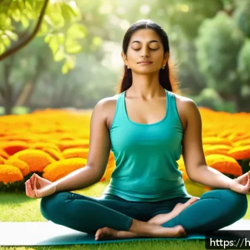 Home 30 요가강사와 심리학 - A serene Indian woman in comfortable yoga attire practicing mindfulness meditation outdoors during e...